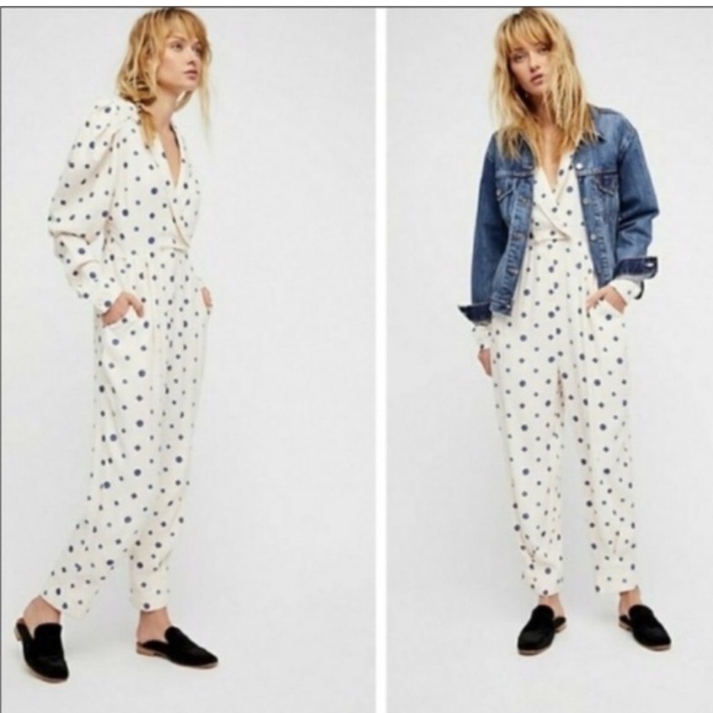 Free People Star Eyes Jumpsuit - White and Blue